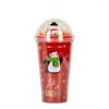 Water Bottles 450ml Coffee Straw Cup With Lid Xmas Santa Snowman Reusable Christmas Tumbler