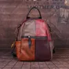 Sacs d'école Vintage Femmes sac à dos Patchwork coloré Véritage en cuir Généraire Zip Casual épaule Femme Knapsack Travel Sac