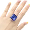 Cluster Rings 22x22mm Big Gemstone Square Shape 12.8g Rich Blue Violet Tanzanite London Topaz Females Wedding Daily Wear Silver