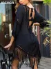 Basic Casual Kleider Tassel Beach Outfits Cover-ups für Badebekleidung Frauen 2023 Sexy Häkelkleid Sommer Beachwear Outing Hollow Clothing 240419