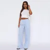 Calça feminina feminina feminina perna larga elástica de cintura alta impressão listrada vertical casual com bolsos elegante reto para streetwear