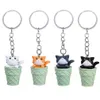 Anneaux clés Cartoon Design Animal Kechains Petit Ice Cream Cat Pendant Migne Kawaii Kitten Car Chains Bag Trinket Charm Cajout Cortes de cadeaux Dhtkg