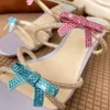 Slippels vlinderdas Sandaal gekleurde strass Fairy Wind Medium Heel Dikke Kruis met open teen sandalen