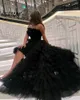 Вечеринка платья Cermae Black Ruffled Tulle Prod Long a Line от плечевого многоуровневого пола вечернее платья Формальное платье