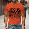 T-shirts masculinos Men tmame de moda engraçada Jesus mudou minha vida pergunte-me como a camiseta imprimida Camista Cristã Jesus Graphic Cirher unissex Casual T240419