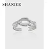 حلقات الكتلة Shanice S925 Sterling Silver Opal للنساء Oval قطع النزول في أكتوبر وولدستون نصف الأبدية حفل زفاف الذكرى السنوية