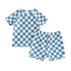 Zestawy odzieży Lioraitiin Toddler Boys Summer Swimsuit Checkerboard Druku