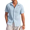 Erkekler rahat gömlek giydirin gömlek günlük tatil erkek polyester normal kısa kol yaz plaj bluz düğmesi rahat
