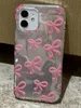 携帯電話のケースIns韓国シンプルな高級レーザー水リップルボウケースIPhone 11 12 13 14 15 Pro Max Shockproof Back Cover Fashion Girl Soft J240418