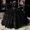 Underbar svart prinsessa quinceanera klänningar bollklänning glittrande älskling glitter paljetter vestido de quinceanera prom boll klänning söt 15 maskerad klänning