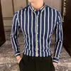 Camisas de Hombre Korean Luxury Clothing Long Sleeve Striped Social Shirts for Men BusinessカジュアルフォーマルブラウスHomme 5xl-M 240418