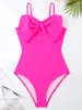 Damskie stroje kąpielowe 2024 Bowknot Solid Swimsuit Kobiet One Piece Pink Female Beachwear Bakers Bathing Swimming Swime