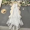 Casual Dresses Foamlina Women Elegant White Dress Sexy V Neck Spaghetti Strap Sleeveless Open Back Slim Floral Embroidery Party Mermaid