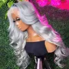 HD Body Wave Highlight Spets Front Real Hair Gradient Gray Wig Women Spets Front Wig Pre-Pluced Honey Blonde färgad syntetisk peruk 10-36 tum grossist Hårprodukter