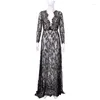 Abiti casual sexy Vedi attraverso il pizzo Long per le donne Deep V-Neck Solid Maxi Dress Fashion Streetwear Party Night Club Vestidos