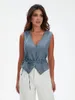 Women's Vests Women S Fashion Waistcoat Solid Color Sleeveless V-Neck Tie-Up Vest Slim Fit Button Tank Top Office Lady