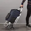 Storage Bags Shopping Cart With Stool For Elder Portable Grocery Strolley Foldable Trolley Six Wheels Trailer Oxford Stotage Bag