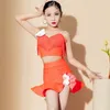 Stage Wear Latin Dance Competition Dresses For Girls Fringed Top Ruffled Skirt Kids Professional Suit Tassel