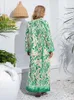 Casual Dresses Fashion Printed Swing Maxi Dress For Women Loose Pullover V-neck Long Sleeved Vestido 2024 Summer Lady Holiday Beach Robes