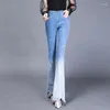 Women's Jeans Spring Women Color Panelled High Waist Denim Flare Long Trousers Female Bell-bottomed Pants Casual Tassels