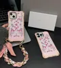 Étui de téléphone floral papillon en cuir de luxe pour iPhone 15promax 15pro 14 13 Lens d'impression thermos