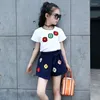 Kleidungssets Sommermädchen Set bestickte Baumwollshorts T-Shirt Girl zweiteiliger Anzug Mode-Blütenrock 2 bis 4 5 6 7 8 9 10 11 12 Jahre