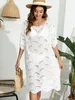 2024 Płyć pokrywka damska szydełka na plażę noszenie dla damskich Flounce Vocation Bikini Coinps Białe letnie sukienki przeciwsłoneczne sukienki midi 240417