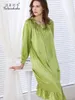 Kvinnors sömnkläder 19 Momme Natural Silk Nightgown Women Sweet Green Princess Nightdress Nightwears For Ladies S5907