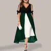 Women Dress VNeck Lace Trim Collar Faux Pearls Decor Half Sleeve Patchwork Color Fake 2Pieces Midi Plus Size 240412