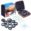 Filters ApExel 10in1 Mobiltelefonkamera Lens Kit Wide AngLemacro Lens+Fisheye Lens Tele Lens CPL/Flow/Star/Kaleidoscope for Phones