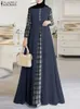 Vêtements ethniques Zanzea Femmes Patchwork Muslim Dress Fashion Abaya Robe Femme Isiamic Vestidos Kaftan Spring à manches longues Plaid Sunded Sund Sund D240419