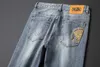 Men's Jeans Designer Light blue embroidered jeans men's fashion slim legged summer Capris KK8726G