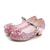 Dance Shoes Princess Butterfly Leather Kids Diamond Bowknot High Heel Children Girl Glitter Fashion Girls Party Shoe