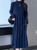 Vestidos casuais Autumn Winter Dress Long Corean Solid Color Meio High Neck Midi Knit Moda A-Line All-Match Chic Vestidos 2024