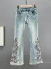 Dames jeans etnische stijl denim bootcut broeken lente zomer hoge taille slank fit borduurwerk strass pants mode