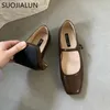 Chaussures décontractées Suojialun 2024 Summer Brand Women Flats Fashion Square Toe peu profond Mary Jane Soft Ballet Slingback