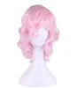Woodfestival Short Curly Pink Wig Cosplay Anime Costume Syntetiska peruker Värmebeständiga Lolita Kvinnor Oblique Bangs5329104