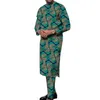 Ethnische Kleidung afrikanische Print Herren Ramadan Kleidung Herren Long Shits mit Hosen Neuheit Outfit Nigerian Mode männliche Party D240419