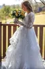 Tulle Romantic Lace Wedding Dresses Sheer A Line Long Sleesves Appliques V Neck Bridal Gowns Plus Size Robes De Mariage