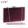 Sacs de soirée Elegant Rucched Striped Purple Prom Cocktail Party Party Mariage Embrayage Abricot Abricot Hands Hands Bridal Cuthing Purse