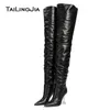 Boots 2024 Winter Ladies High Heel Black Thigh Clear Pointed Toe Over The Knee Boot Women Shoes Long With Heels