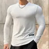 Mens spier o-neck shirts lichtgewicht slank fit lange mouw workout gym t-shirts zachte tees bodybuilding 240409