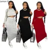 Vestidos de trabajo Lemon Gina Women Ruched Ruched Maxi Midi Fodycon Skirts Traje y camiseta de manga larga que coinciden con dos conjuntos de 2 piezas