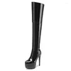 Bottes Stretch CHIGH HIGH FEMMES CUIR SEXY PLATFROM OUT-LE JONE FEMME FEMMES Talons noirs Dance Chaussures Fetish Large Taille