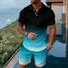 Summer Men Suit 3D Printed Colourful Gradient Polo Shirt Shorts Two Piece Set Soft Fashion Casual Clothing Tracksuit 240409