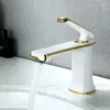 Bathroom Sink Faucets High-end Gorgeous Modern Brass White And Gold Basin Faucet Mixer Deck Mount Lavatory Cold Water Tap W3053