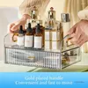 Aufbewahrungsboxen elegante klare Kasten Haustiermaterial Make -up Transparente Parfums Regal Hülle für die Organisation kleiner Artikel