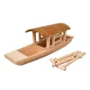 Decorative Figurines Wooden Awning Boat Ship Crafts Exquisite Fairy Garden Decor Ornaments For Office Living Room Desktop Bookshelf