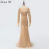 Vestidos de festa sexy ouro sereia de diamante vestido de mangas compridas vestidos de luxo 2024 Serene Hill LA6015