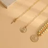 Kedjor Rose Relief Pendant Necklace Layered Coin tröja för kvinnor Treskikts pärlkedja Metallsmycken Tillbehör